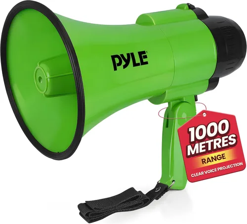 Vista 12 de Pyle Megáfono compacto con batería con sirena, 30 W de potencia, micrófono, 2 modos, sonido PA, megáfono, rango de 1200 yardas, mango plegable