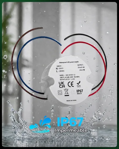 Vista 4 de Controlador de fuente de alimentación LED de 12 V, transformador de voltaje constante impermeable IP67, convertidor de 120 VCA a 12 V CC para tiras