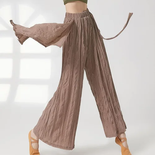 Vista 4 de Mnyycxen Womens Cozy Pants Fashion Ruched High Waist Trousers Side Graphic Twill Pants Casual Wide Leg Flowy Yoga Pant