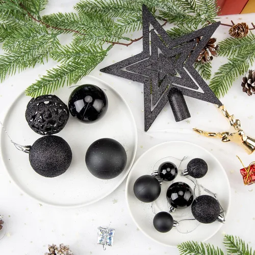 Vista 4 de Aitsite Juego de 100 adornos para árbol de Navidad, miniesferas inastillables para decoración de Navidad (negro)
