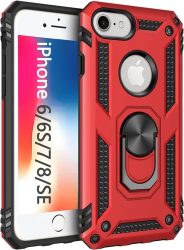 Vista 32 de Korecase Funda para iPhone 8, protección de cámara, armadura militar, doble capa, soporte compatible con iPhone 6 6s y iPhone 7 8, color negro