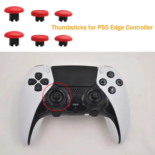 Vista 3 de Palancas de pulgar 6 en 1 de repuesto para controlador PS5 Dualsense, palancas para controlador de borde PS5, piezas de accesorios para PS5 Rojo