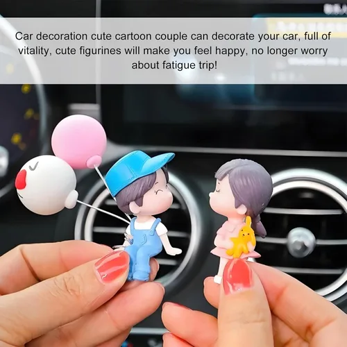 Vista 5 de DXNQ Lindas decoraciones de tablero de automóvil para parejas, preciosas figuras de dibujos animados de besos, adorno de automóvil