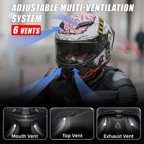 Vista 4 de TRIANGLE Cascos de motocicleta con visera completa para adultos, hombres y mujeres, con visera dual y protector solar interno, aprobado por DOT