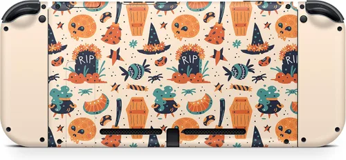 Vista 6 de Acky Design Spooky Halloween Nintendo Switch Skin Wrap Cover - Pumpkin Theme Compatible With Joy-Con, Console, Dock - Premium Vinyl 3M Full Wrap