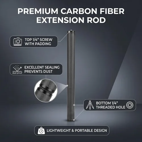 Vista 4 de Tubo de extensión de trípode para cardán, barra de extensión de fibra de carbono, accesorio extensor de poste ligero para estabilizador de trípode