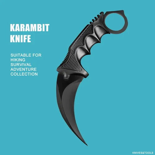 Vista 2 de 2 Piezas Cuchillo Karambit de Hoja Fija, Herramienta Táctica de Acampada, Cuchillo de Caza al Aire Libre con Funda y Cordón, Adecuado