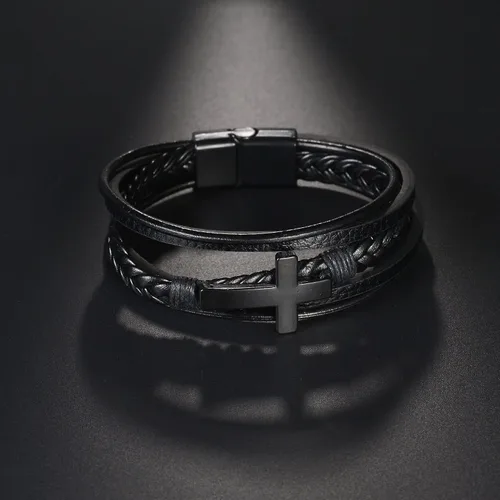 Vista 6 de Pulsera trenzada marrón casual de cuero negro para hombre