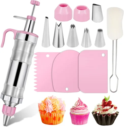 Vista 9 de Juego de jeringas para decoración de postres, kit de tuberías de glaseado, herramienta de decoración de pasteles de acero inoxidable, 6 boquillas