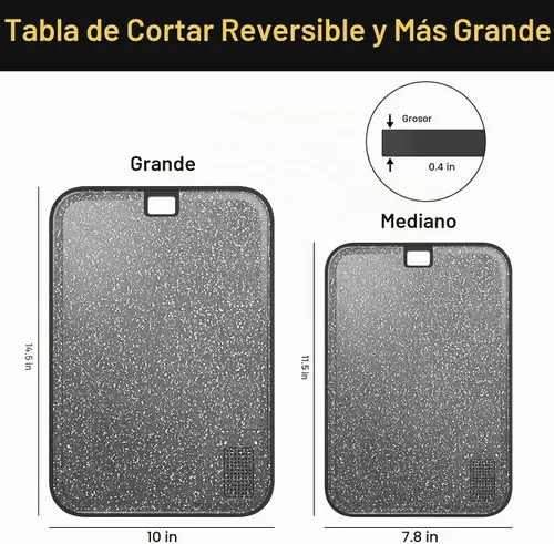 Vista 3 de Tabla de cortar de plástico apta para lavavajillas, 2 tablas de cortar grande para carne con ranuras para jugos, antideslizante, reversible y apta