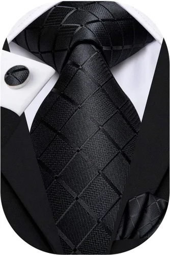 Vista 211 de Hi-Tie Corbata clásica de cachemira para hombre con pañuelo y gemelos a cuadros
