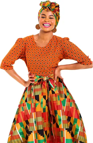 Vista 6 de 3Pcs Women African Dashiki Skirt Traditional Costume African Bohemian Head Wrap Scarf Drop Dangle Earring