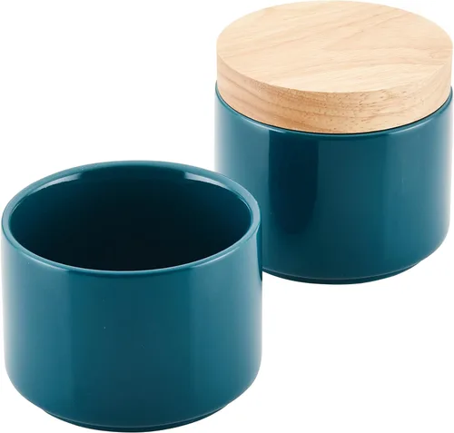Vista 18 de Rachael Ray Ceramics - Juego de cajas apilables para especias y condimentos con tapa, 2 piezas, azul agave