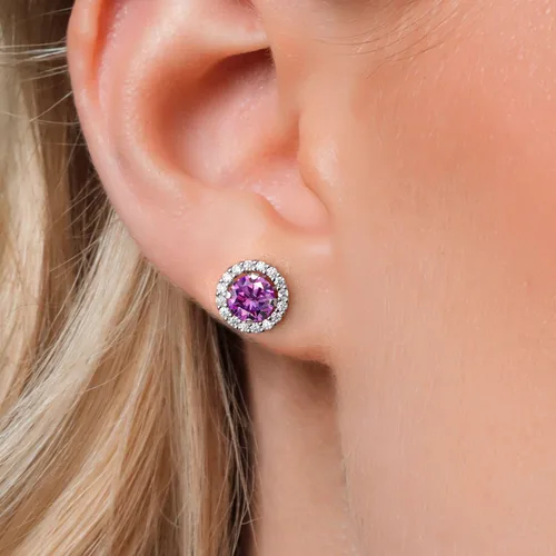 Vista 127 de Gem Stone King Aretes redondos de plata de ley 925 de 0.236 in con piedra natal extraíble para mujer