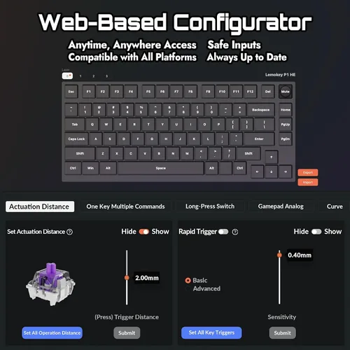 Vista 6 de LEMOKEY Teclado mecánico inalámbrico para juegos P1 HE 75% con interruptores magnéticos Gateron de doble riel versión de perilla montada completa