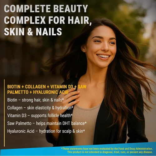 Vista 4 de Biotina líquida para el crecimiento del cabello mujeres y hombres 10000mcg Suplementos de biotina y colágeno con palma enana americana y ácido