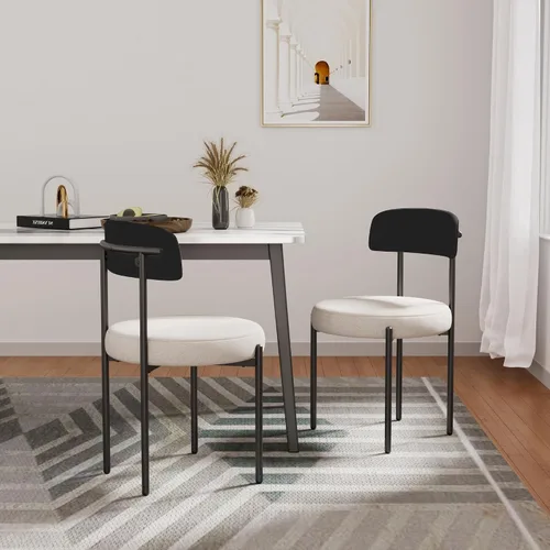 Vista 11 de COCO DESIGN Juego de 2 sillas de comedor negras, modernas y cómodas sillas de comedor Boucle con respaldo curvo, silla de comedor tapizada de sherpa