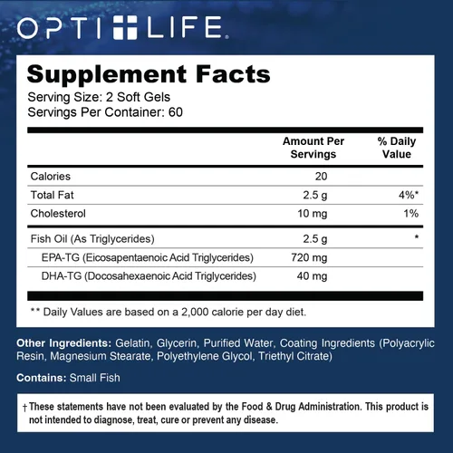 Vista 8 de Opti + Omega 3 Aceite de pescado EPA DHA, apoyo para las articulaciones del cerebro del corazón* Formulado por médicos Uso diario Omega 3 DHA