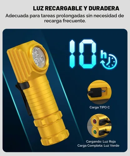 Vista 4 de Linterna frontal recargable LED de alto lúmenes para adultos, luz de casco duro, lámpara de cabeza para correr con luz roja, imán, inclinación
