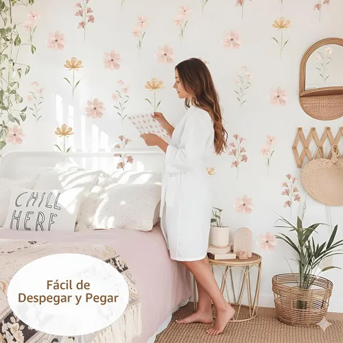 Vista 6 de 48 PCS Calcomanías de Flores Bohemias Calcomanías de Pared de Margaritas para Habitaciones de Niñas, Salas de Juegos y Guarderías Impresión de Doble