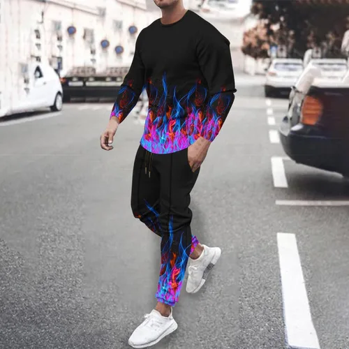 Vista 3 de VALSEEL Conjunto de 2 piezas de sudadera y pantalones de manga larga para hombre, trajes deportivos casuales para atletismo, pantalones deportivos a