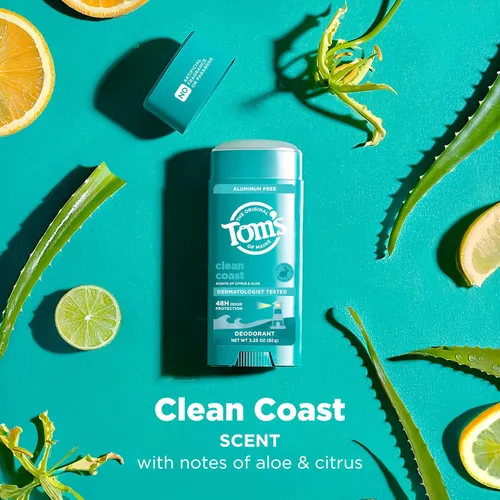 Vista 4 de Tom's of Maine Clean Coast - Desodorante natural para hombres y mujeres, sin aluminio, sin fragancias, tintes ni conservantes artificiales, sin