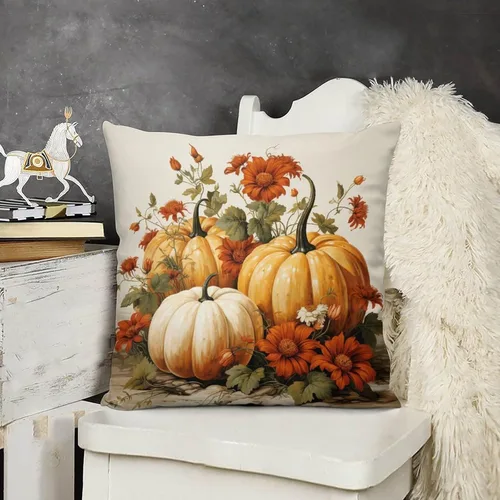 Vista 17 de Fundas de almohada de hojas de arce punteadas naranjas y amarillas, fundas de almohada de cosecha de temporada naranja cuadrado para sofá, sala