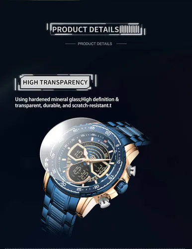 Vista 9 de NAVIFORCE Reloj para hombre cronógrafo impermeable deportivo analógico digital cuarzo relojes de negocios moda de acero inoxidable Militar