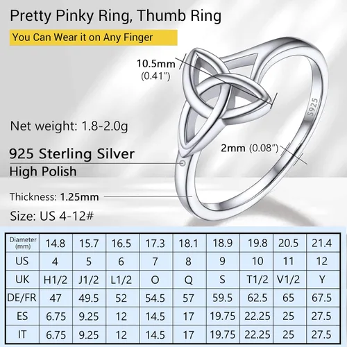 Vista 4 de PROSILVER Anillo Claddagh de plata de ley 925anillo de nudo celta para mujer, anillo de boda irlandés, chapado en oro rosa, ajuste cómodo
