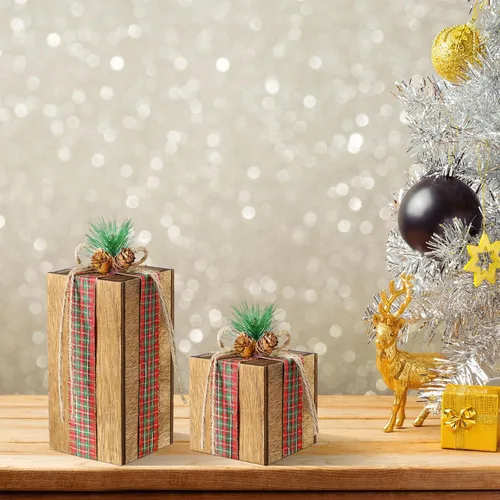 Vista 6 de Amyhill 3 piezas de caja de regalo de madera de Navidad, decoración de cuadros de Navidad, centros de mesa, regalos de madera rústica, decoración