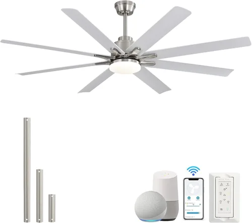 Vista 10 de Sofucor Ventilador de techo inteligente de 66 pulgadas con luces y control remoto, moderno ventilador de techo con control de aplicación, compatible