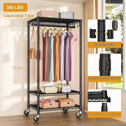 Vista 6 de FUTASSI Perchero con ruedas, percheros para colgar ropa, negro