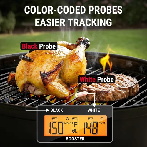 Vista 3 de [Usado] Termómetro inalámbrico Bluetooth de carne de 500 pies para asar y ahumar, termómetro de parrilla de doble sonda de carne, amplificador