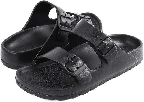 Vista 8 de FUNKYMONKEY - Sandalias planas cómodas para mujer, de etilvinilacetato, ajustables con hebilla doble