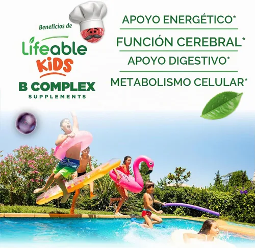 Vista 3 de Lifeable Complejo de vitamina B sin azúcar para niños Complejo B con vitamina C Vitaminas del complejo VIT B de gran sabor Apoyo energético