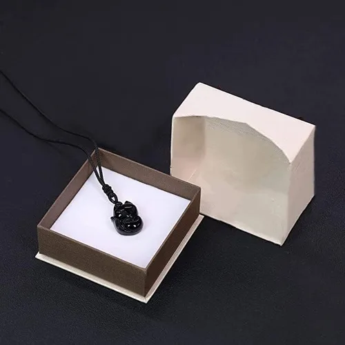Vista 4 de Collar de obsidiana negra de zorro de la suerte, piedra natural, colgante de cristal curativo, amuleto de protección, joyería colgante de piedras