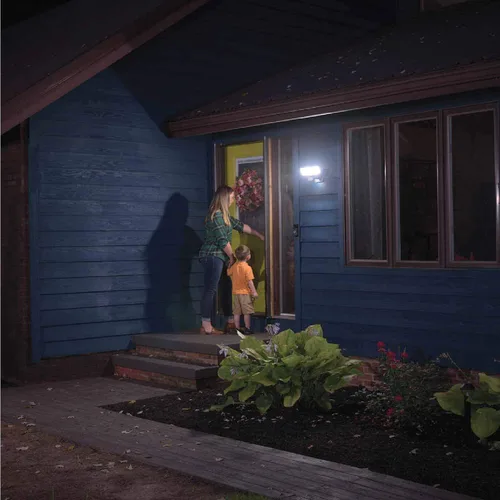 Vista 4 de Beams 4100 lúmenes Luz de seguridad LED de 3 cabezas para exteriores con sensor de movimiento, con efecto de cascada en la pared, paquete de 1