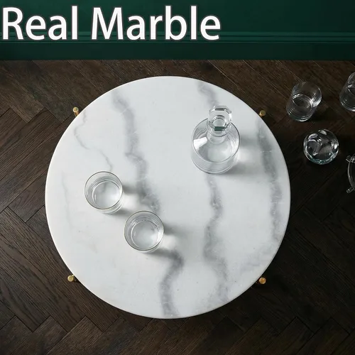 Vista 10 de Mesa auxiliar de mármol real, no requiere montaje, mesa auxiliar redonda para sala de estar, mesita de noche moderna de 15 pulgadas con patas