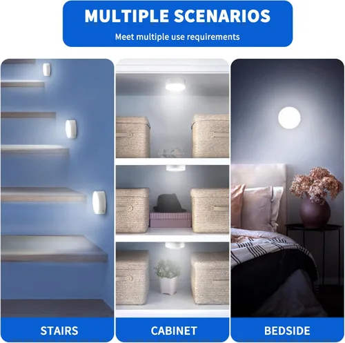 Vista 7 de Luces LED de disco de control remoto, paquete de 4 luces LED recargables debajo de la encimera con control remoto funcional, lámpara inalámbrica