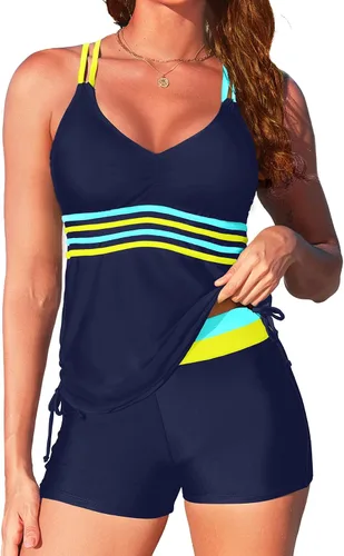 Vista 42 de Tempt Me Traje de baño tankini de dos piezas para mujer, traje de baño con control de abdomen y pantalones cortos atléticos