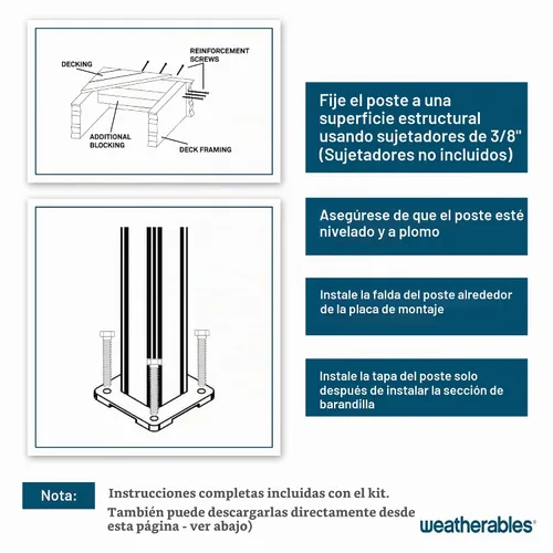 Vista 5 de Weatherables Kit de poste de barandilla de aluminio – Kit de poste de aluminio para kits de barandillas Arlington, Georgetown y Cornell, fabricado