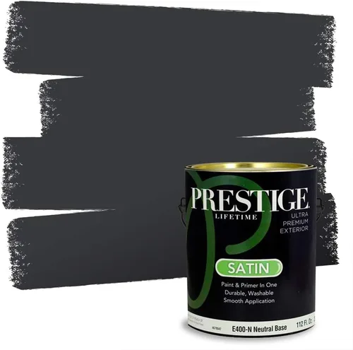 Vista 139 de PRESTIGE Pinturas Pintura Exterior e Imprimación en Uno, 1 Galón, Mate, Combinación Comparable de Sherwin Williams* Black Magic* SW6991-PCM