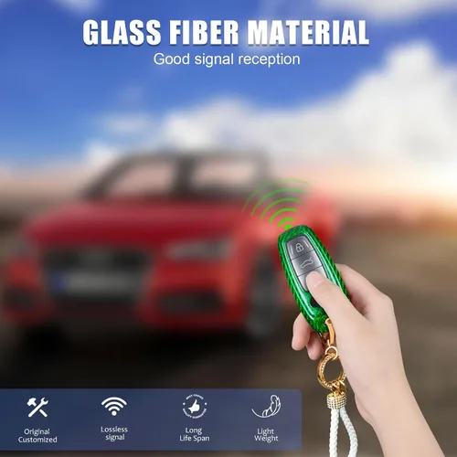 Vista 3 de T-carbon Funda para llavero compatible con Audi E-Tron con llavero, funda de fibra de vidrio real con llavero compatible con Audi A6 A7 A8 Q8 E-Tron