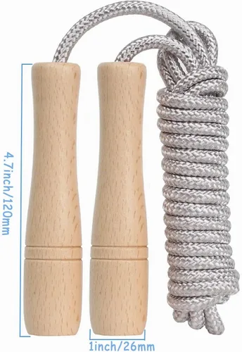 Vista 3 de Cuerda de saltar para niños, cuerda de saltar ajustable de algodón de 8.5 pies con mango de madera para niños y niñas, ejercicio al aire libre