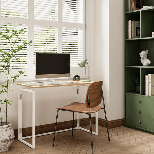 Vista 6 de Escritorio plegable de 31,5 pulgadas: sin montaje, tapa de madera para espacios pequeños Home office desk, holds 150 lbs, folds flat to 2.3 in