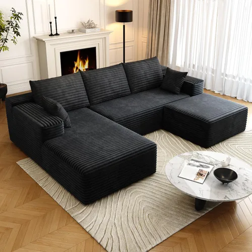 Vista 10 de Sofás seccionales de 95 pulgadas para sala de estar, sofá de nube tapizado en forma de L, sofás modulares y sin hueso, moderno sofá modular