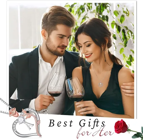 Vista 3 de Hidepoo Collares con inicial de corazón de rosa, regalos para mujer, plata de ley S925, collar con colgante de corazón, joyería para el día