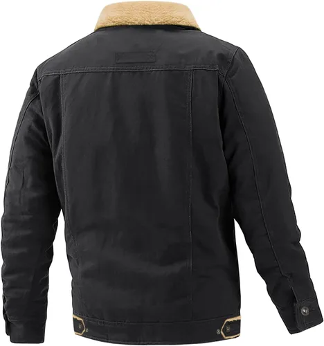 Vista 2 de EKLENTSON Chaqueta de invierno para hombre, gruesa y térmica, de algodón, con forro polar, abrigo de camionero con solapa, para trabajo, para hombre