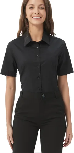 Vista 21 de Blusa de trabajo con botones para mujer, de algodón elástico, manga larga, ajuste delgado