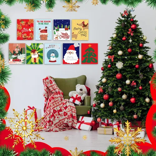 Vista 6 de AmazingSpark 9 pósteres navideños de papel de Papá Noel, con diseño de pan de jengibre, muñeco de nieve y alce, impresiones de pared de moda